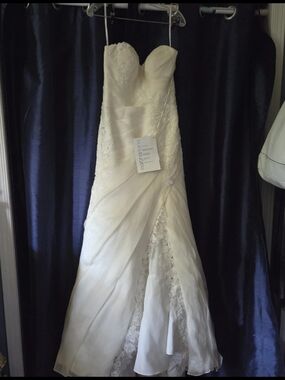 New Martina Liana Silk Ivory Strapless Gown with Lace Detail S 12